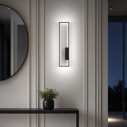 Matte black Arc wall lamp, right version, in a hallway